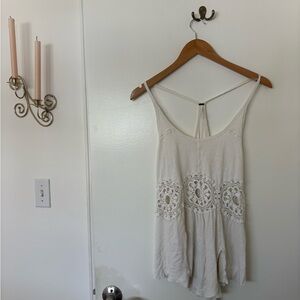 Free People White Sundial Lace Detail Tank Top